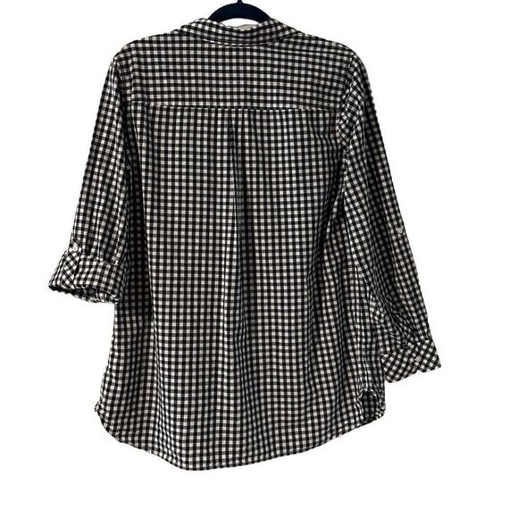 Talbots black and white check cotton classic tab sleeve button shirt 1X - Picture 8 of 12